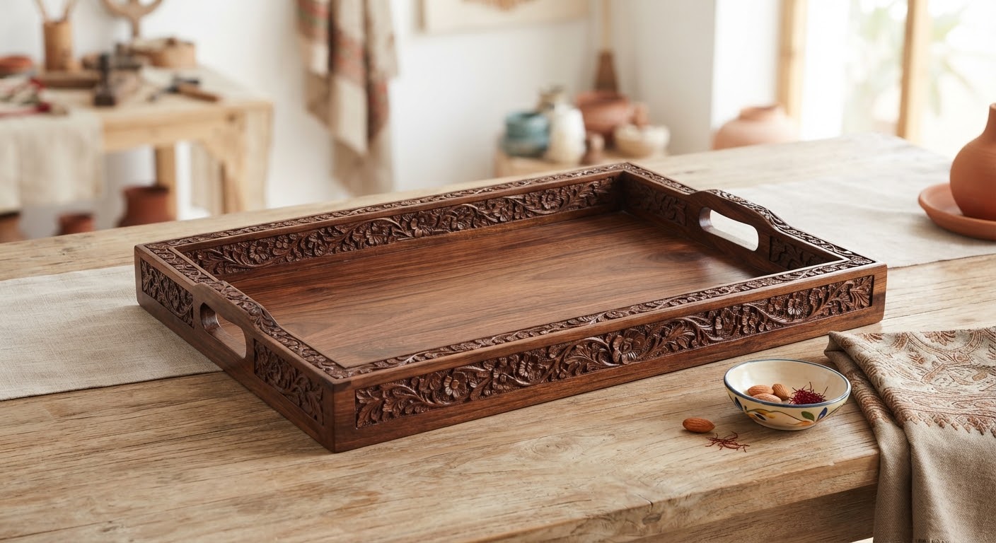 Carved Walnut Tray — Hand-carved walnut