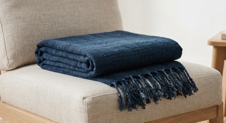 Indigo Cotton Throw — alternate view