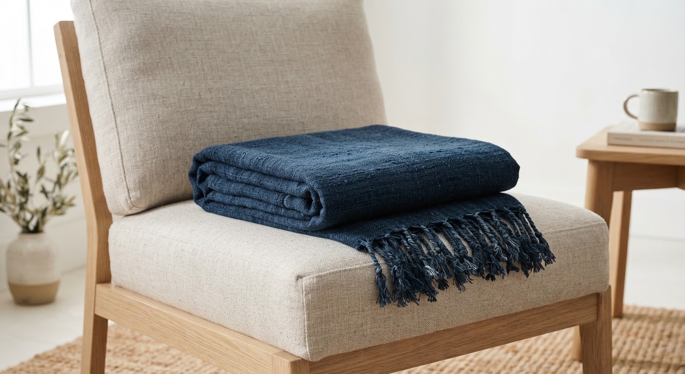 Indigo Cotton Throw — Hand-loomed cotton